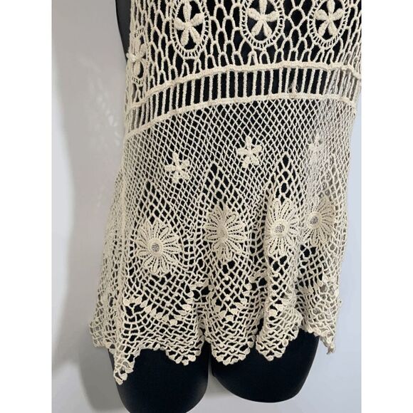 It's Our Time Womens Cream Crochet Flower Shirt Cover Up Small - Picture 8 of 9